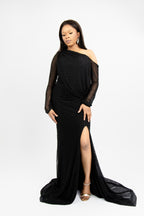 Black One-Shoulder Slit Gown