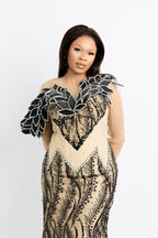 Elegant Black Sequin Mermaid Gown with Nude Mesh Sleeves