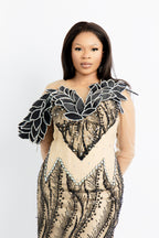 Elegant Black Sequin Mermaid Gown with Nude Mesh Sleeves