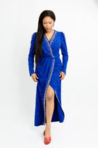 Royal Blue Embellished Slit Dress