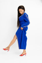 Royal Blue Embellished Slit Dress