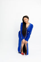 Royal Blue Embellished Slit Dress