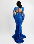 Royal Blue Beaded Mermaid Evening Gown – Luxury Long Sleeve Embellished Formal Dress for Weddings & Gala Events