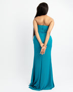 Teal Strapless Slit Gown