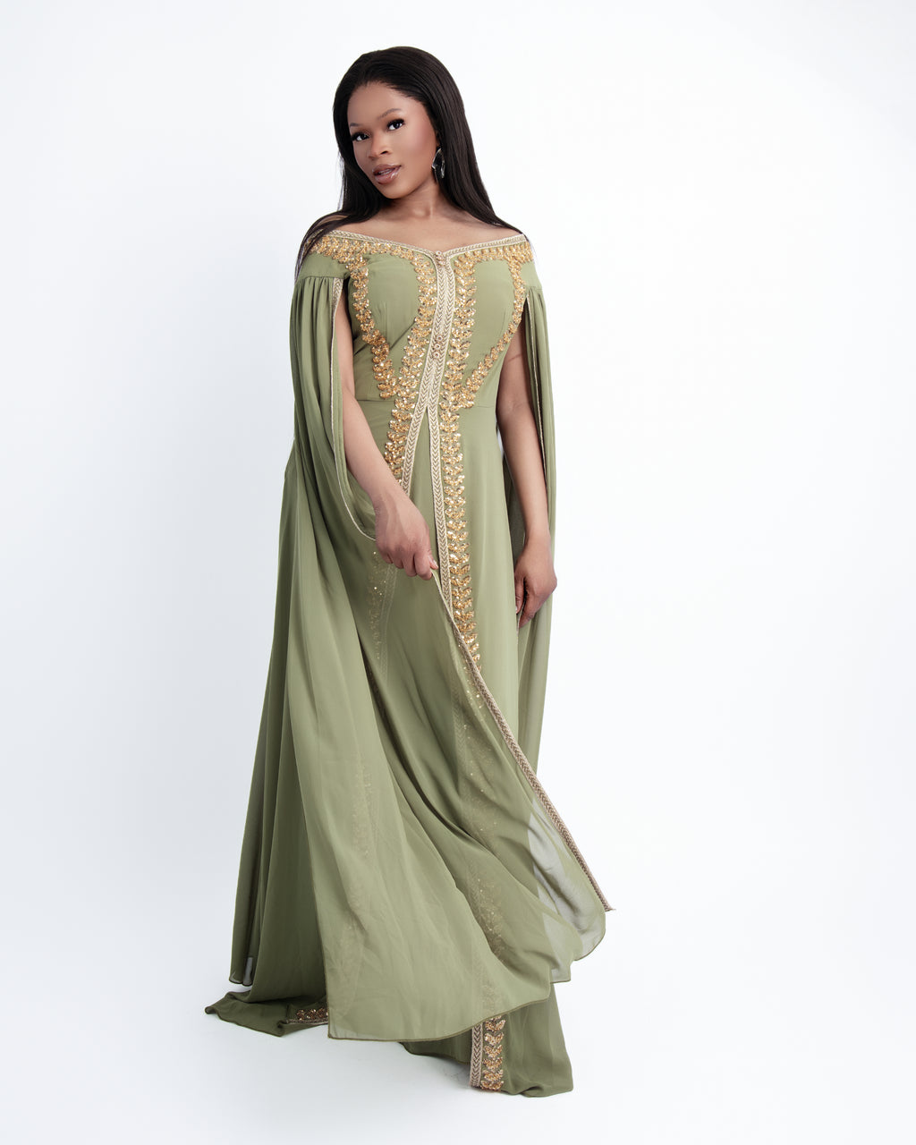 Olive Green Embellished Maxi Abaya Gown
