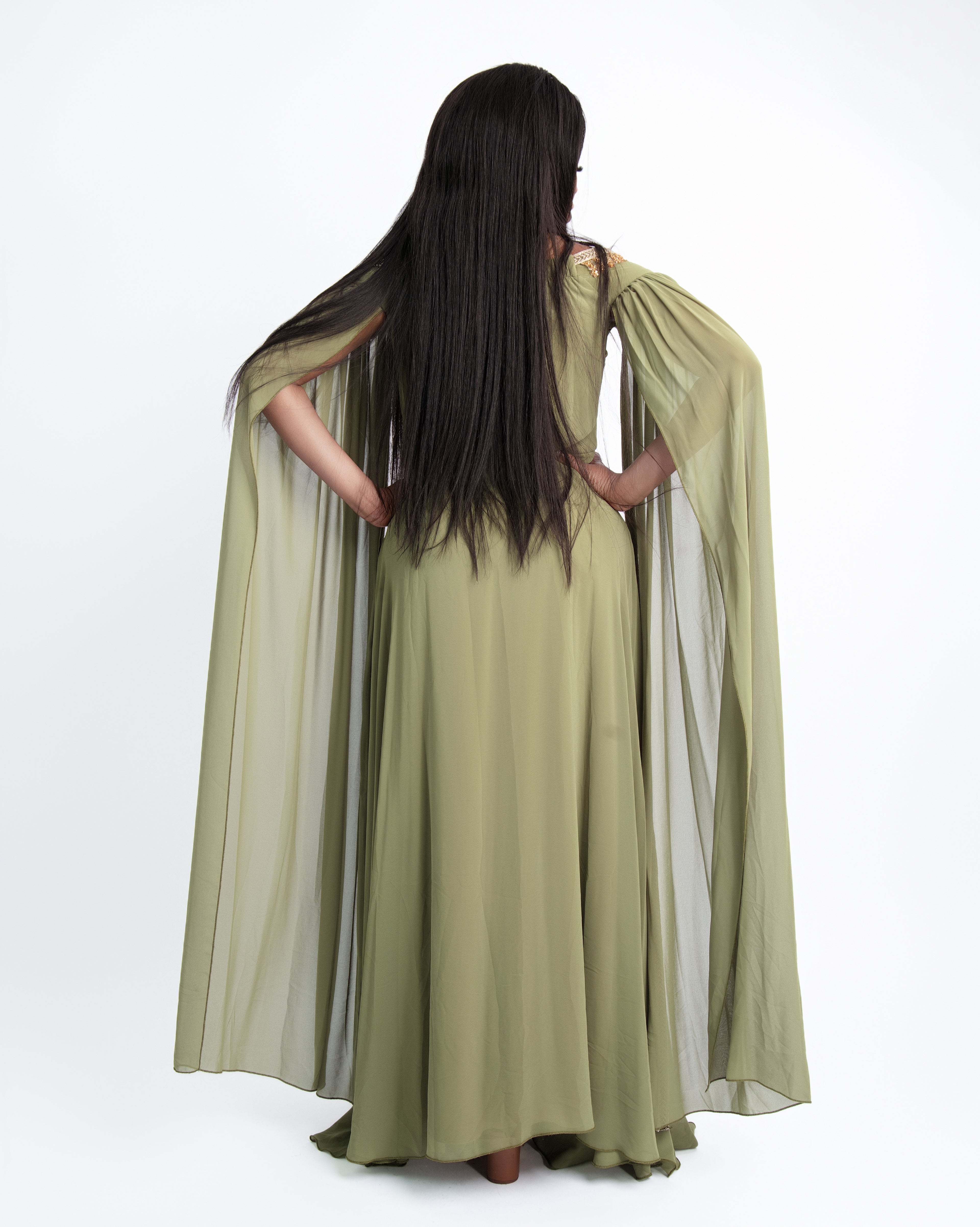 Olive Green Embellished Maxi Abaya Gown