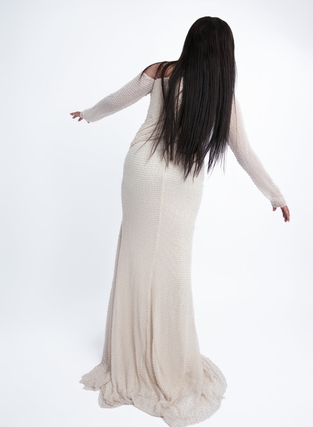 Cream Off-Shoulder Slit Gown