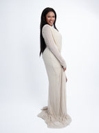 Cream Off-Shoulder Slit Gown