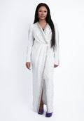 White Embellished Wrap Slit Dress