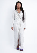 White Embellished Wrap Slit Dress
