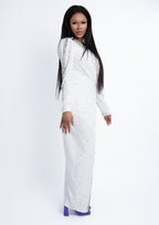 White Embellished Wrap Slit Dress