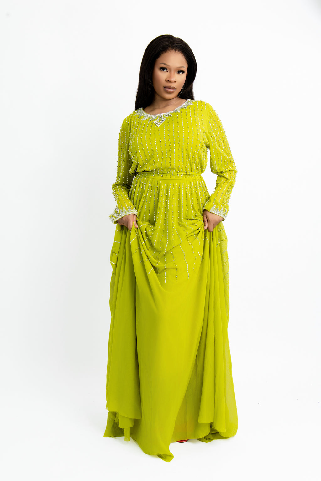 Lime Green Embellished Maxi Gown