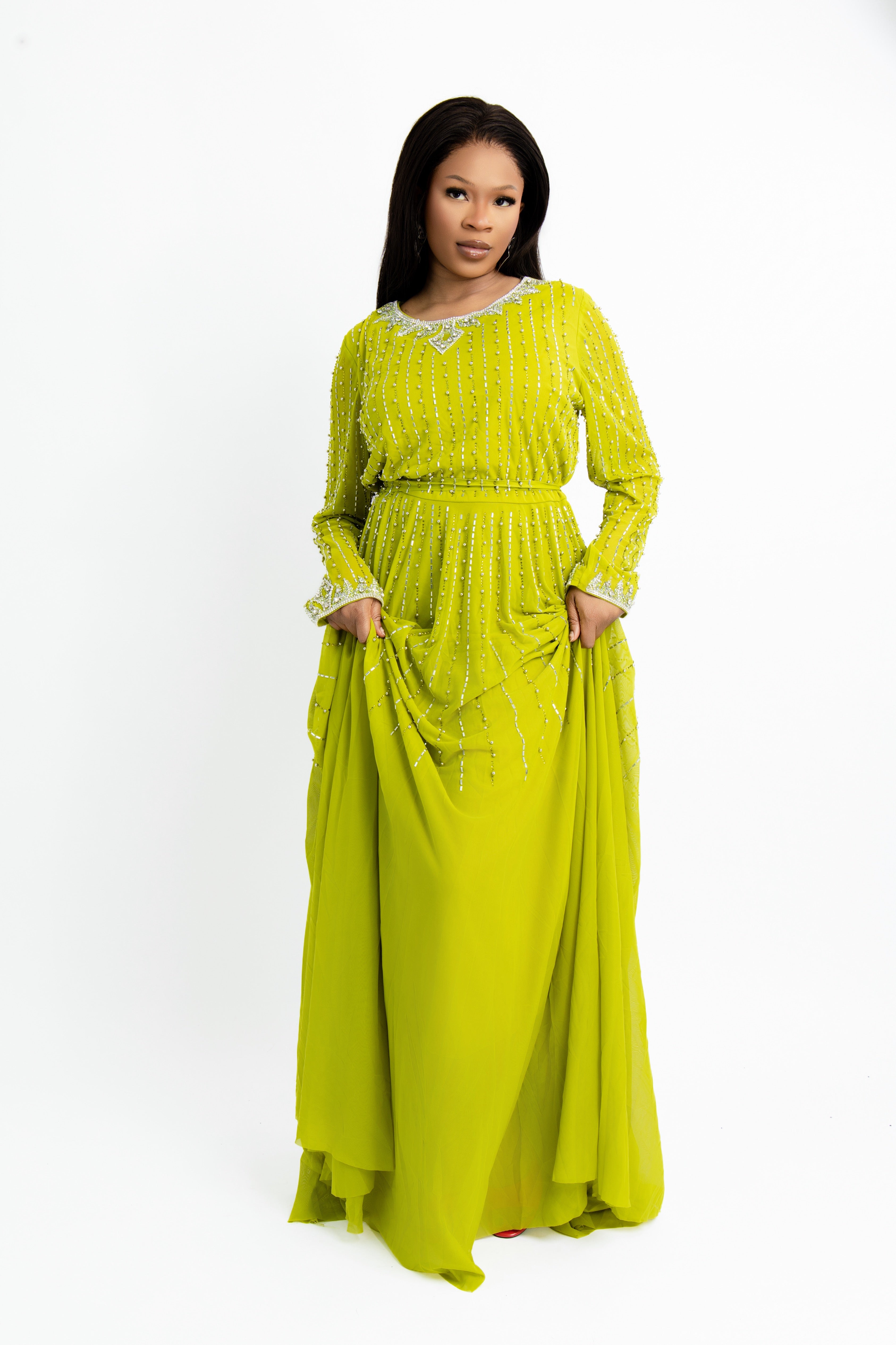 Lime Green Embellished Maxi Gown