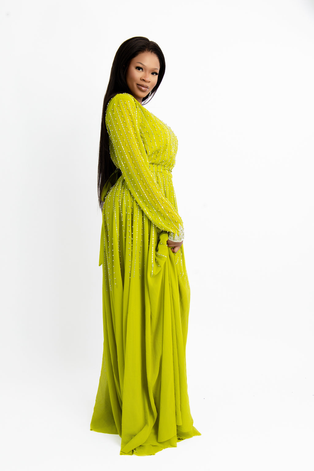 Lime Green Embellished Maxi Gown