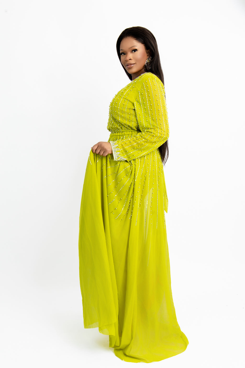 Lime Green Embellished Maxi Gown