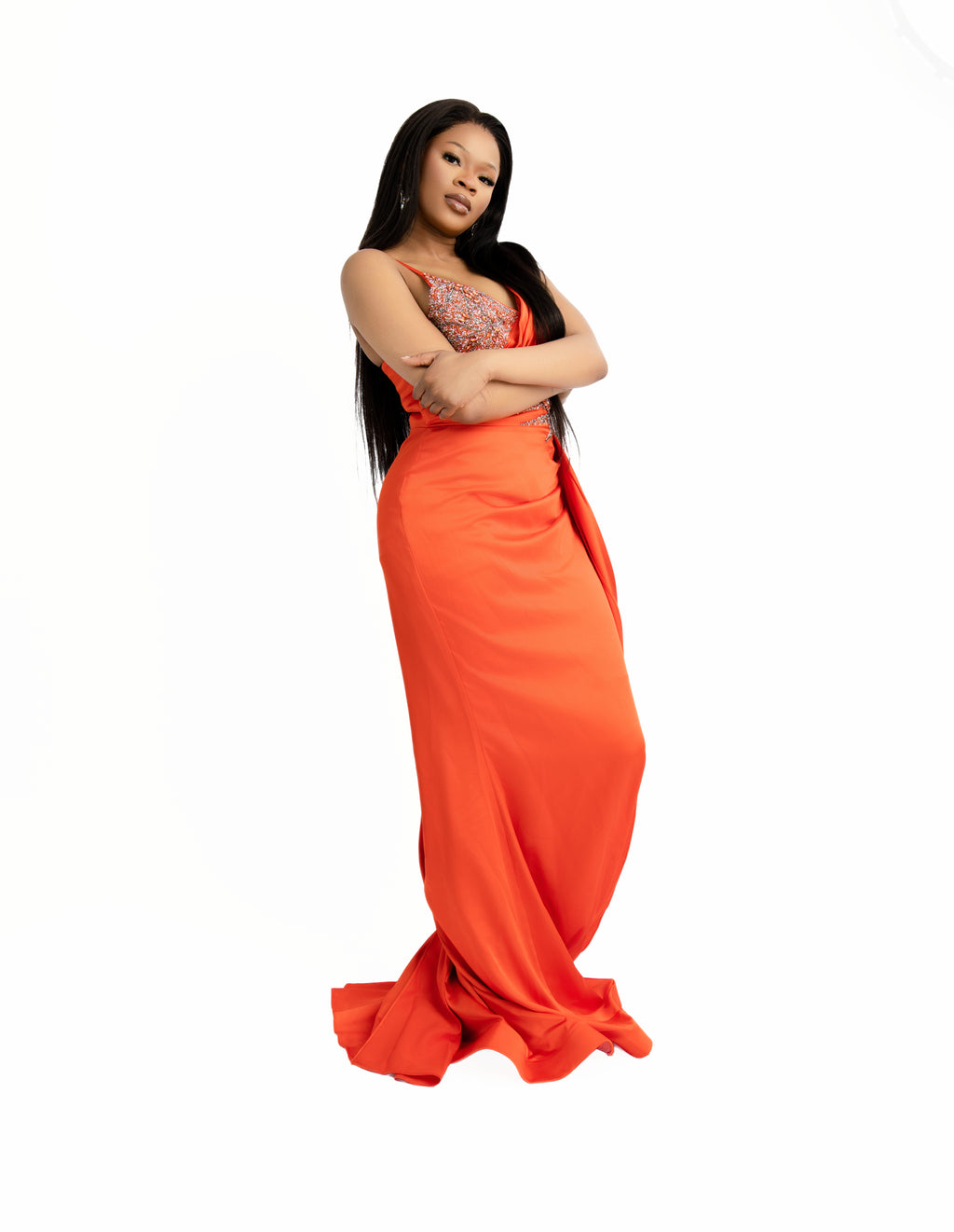 Orange One-Shoulder Evening Gown