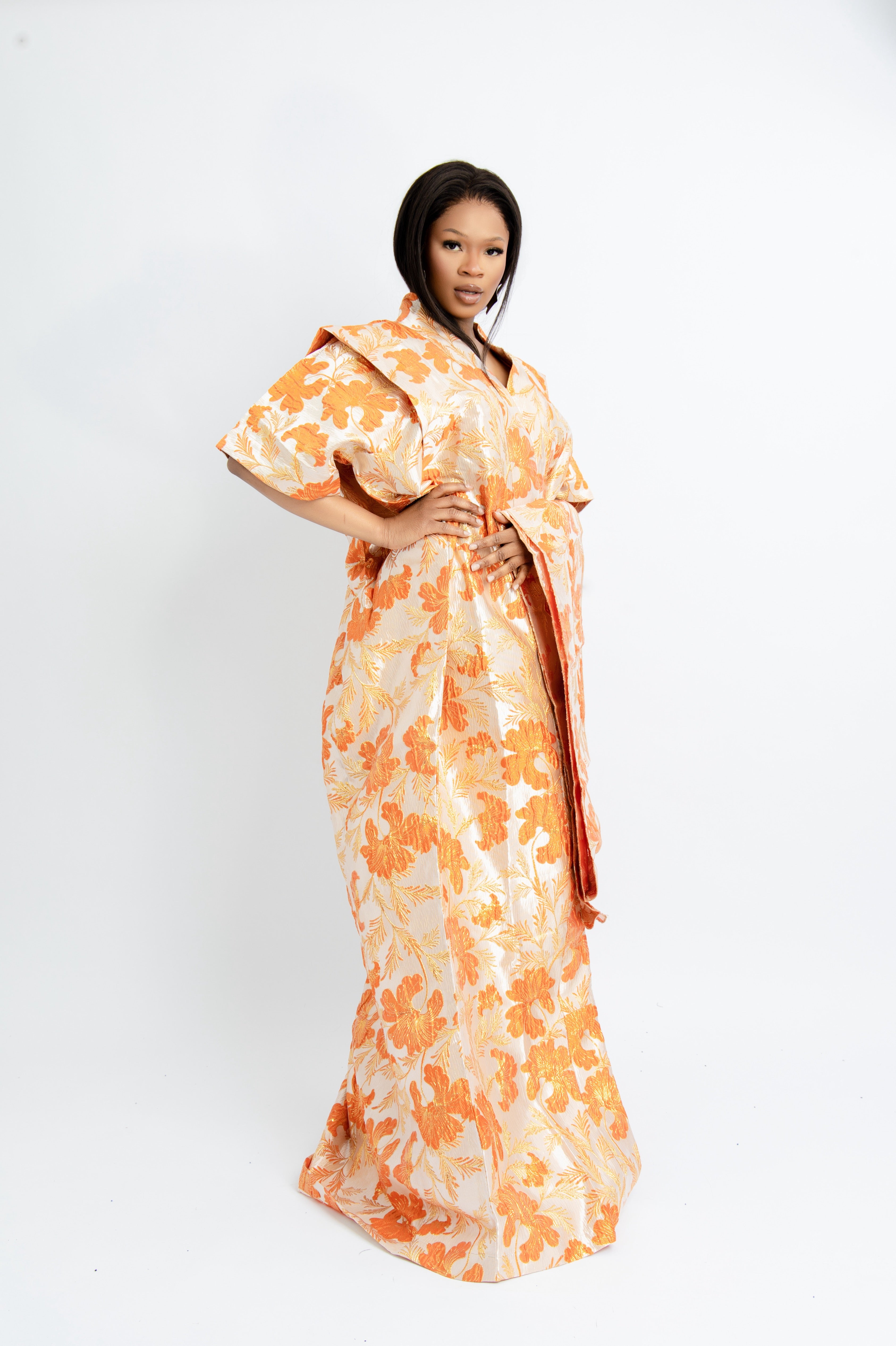 Orange Floral Boubou Maxi Dress
