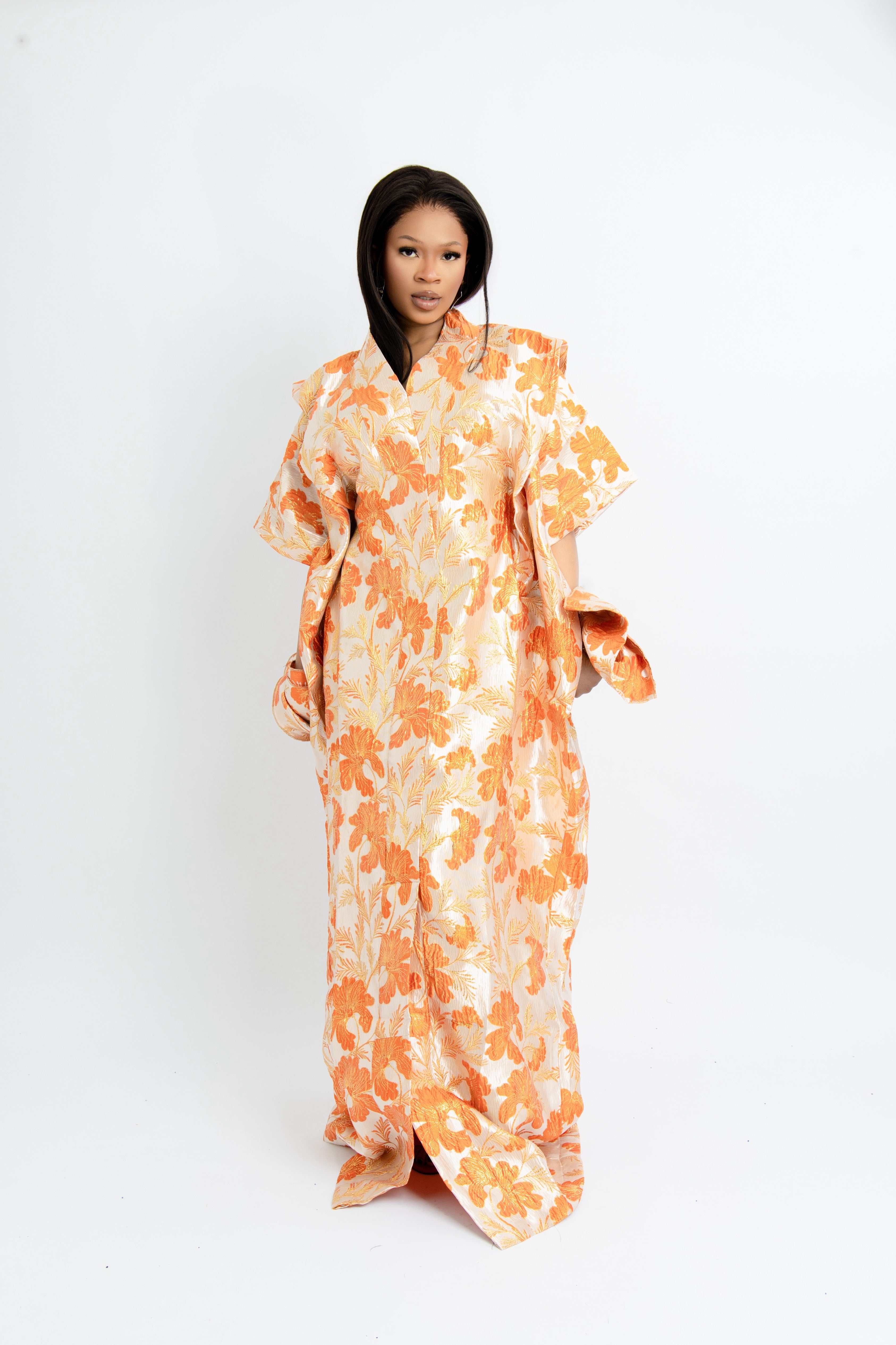 Orange Floral Boubou Maxi Dress