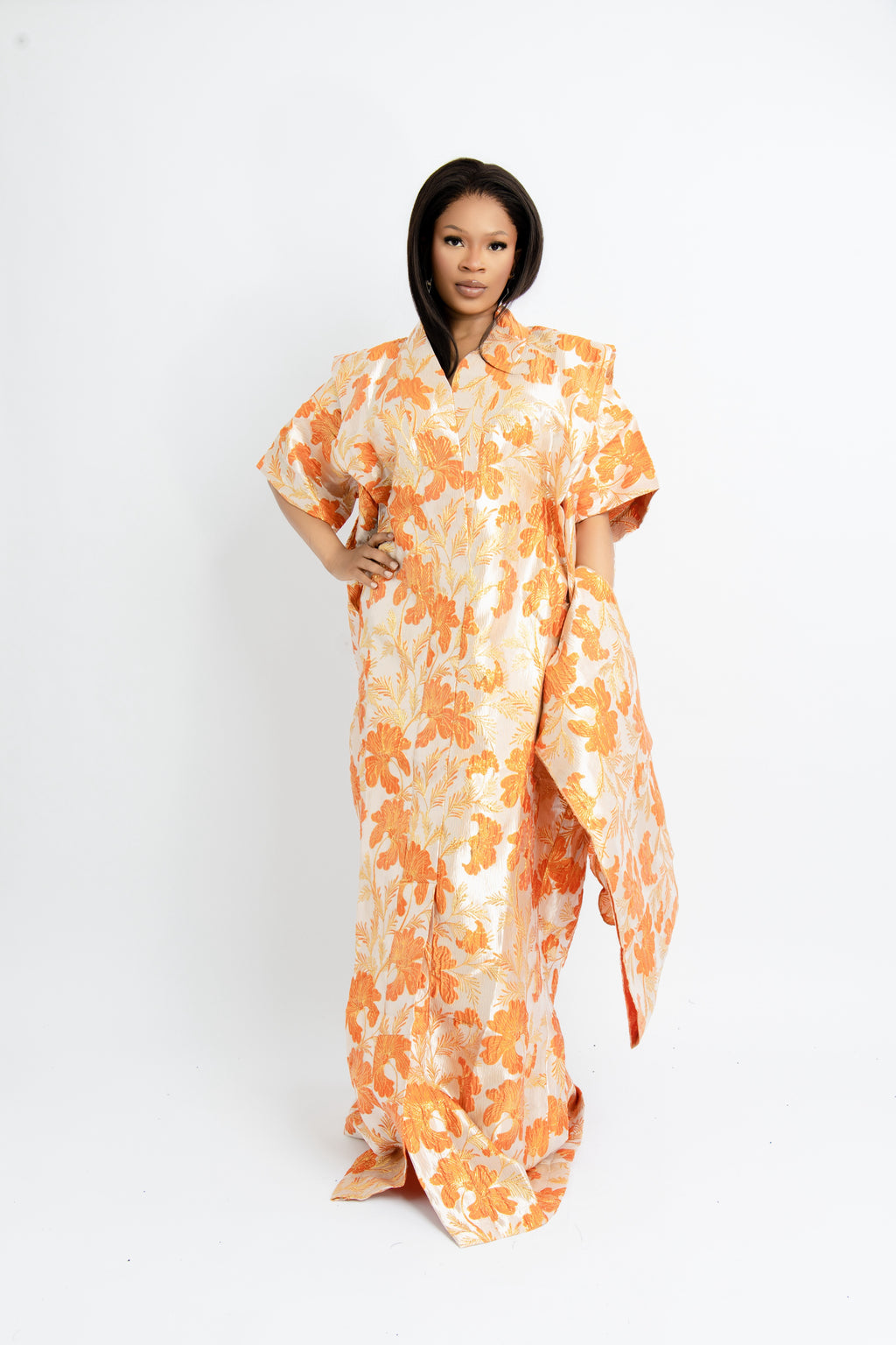 Orange Floral Boubou Maxi Dress