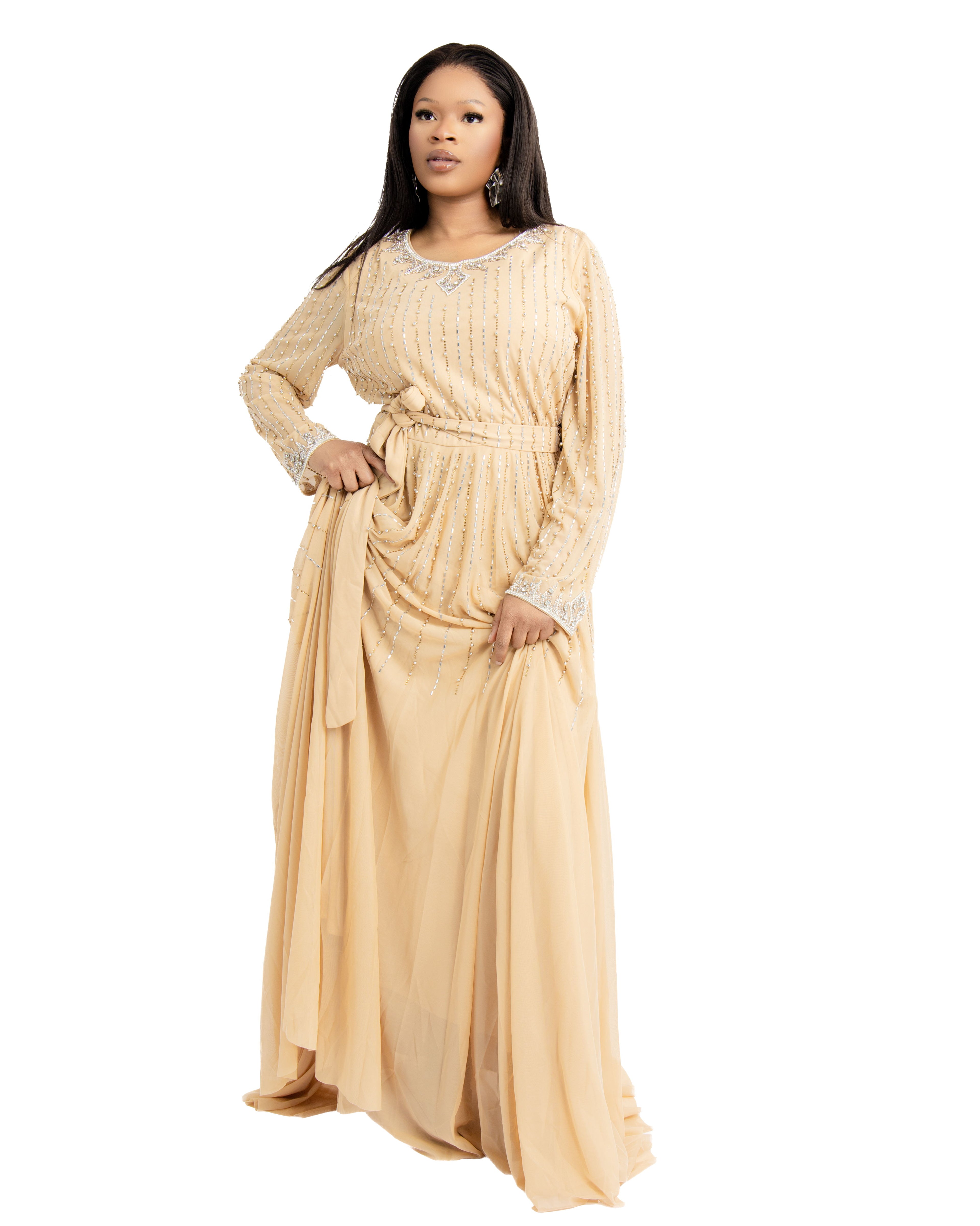 Peach Embellished Maxi Gown