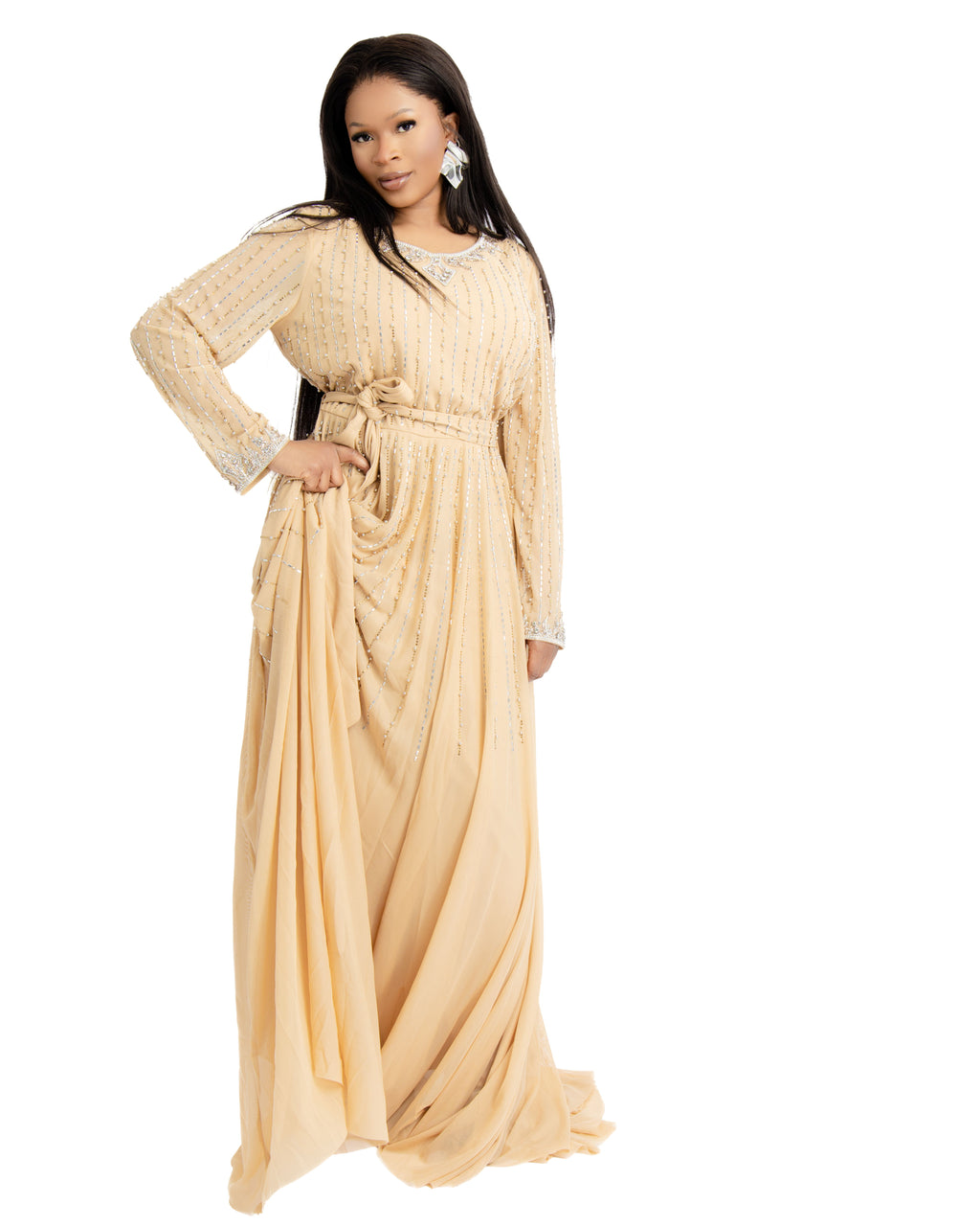 Peach Embellished Maxi Gown