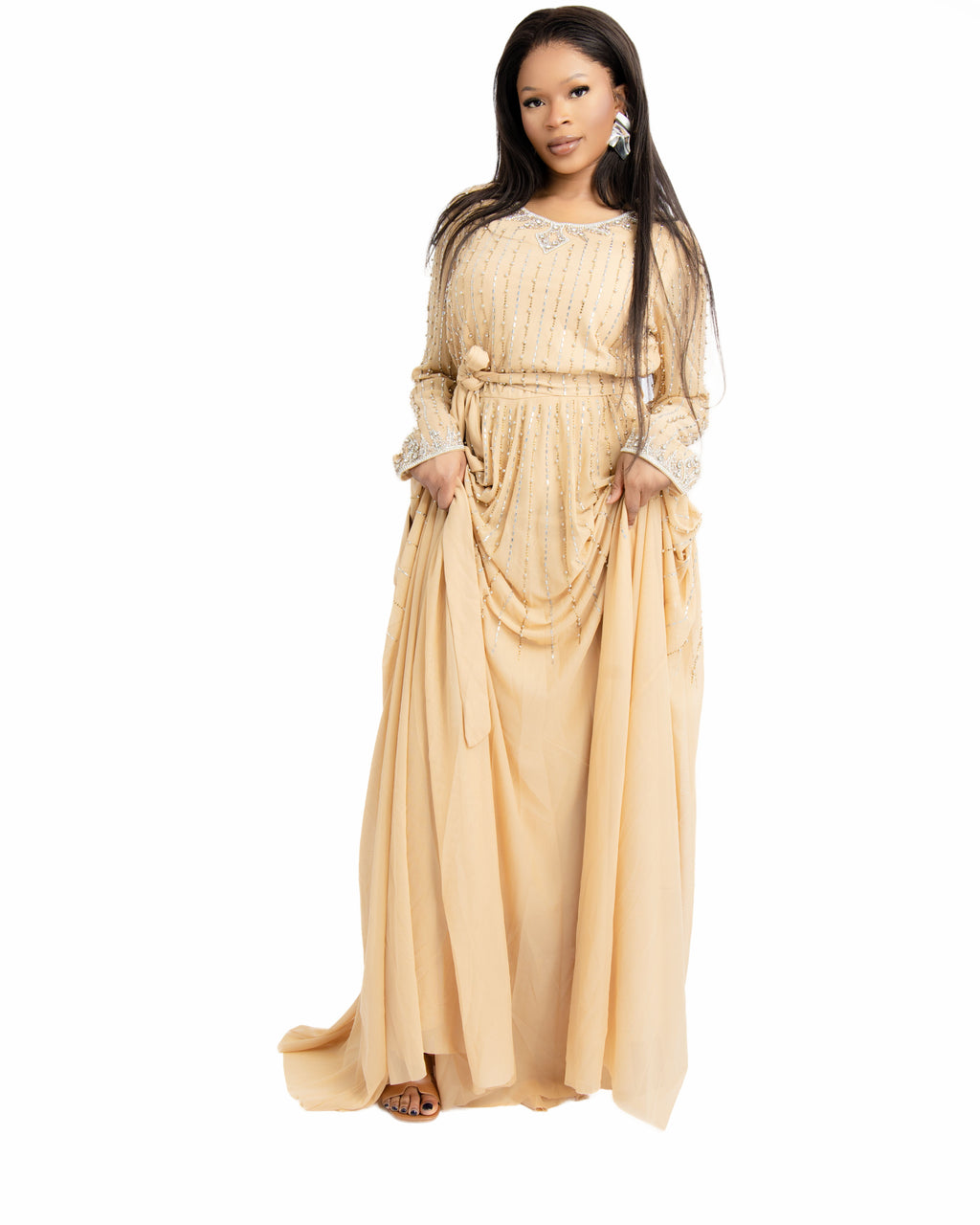 Peach Embellished Maxi Gown