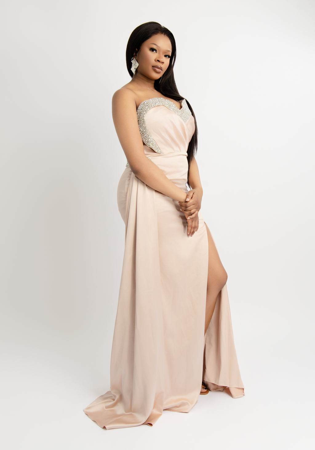 Champagne Slit Evening Gown