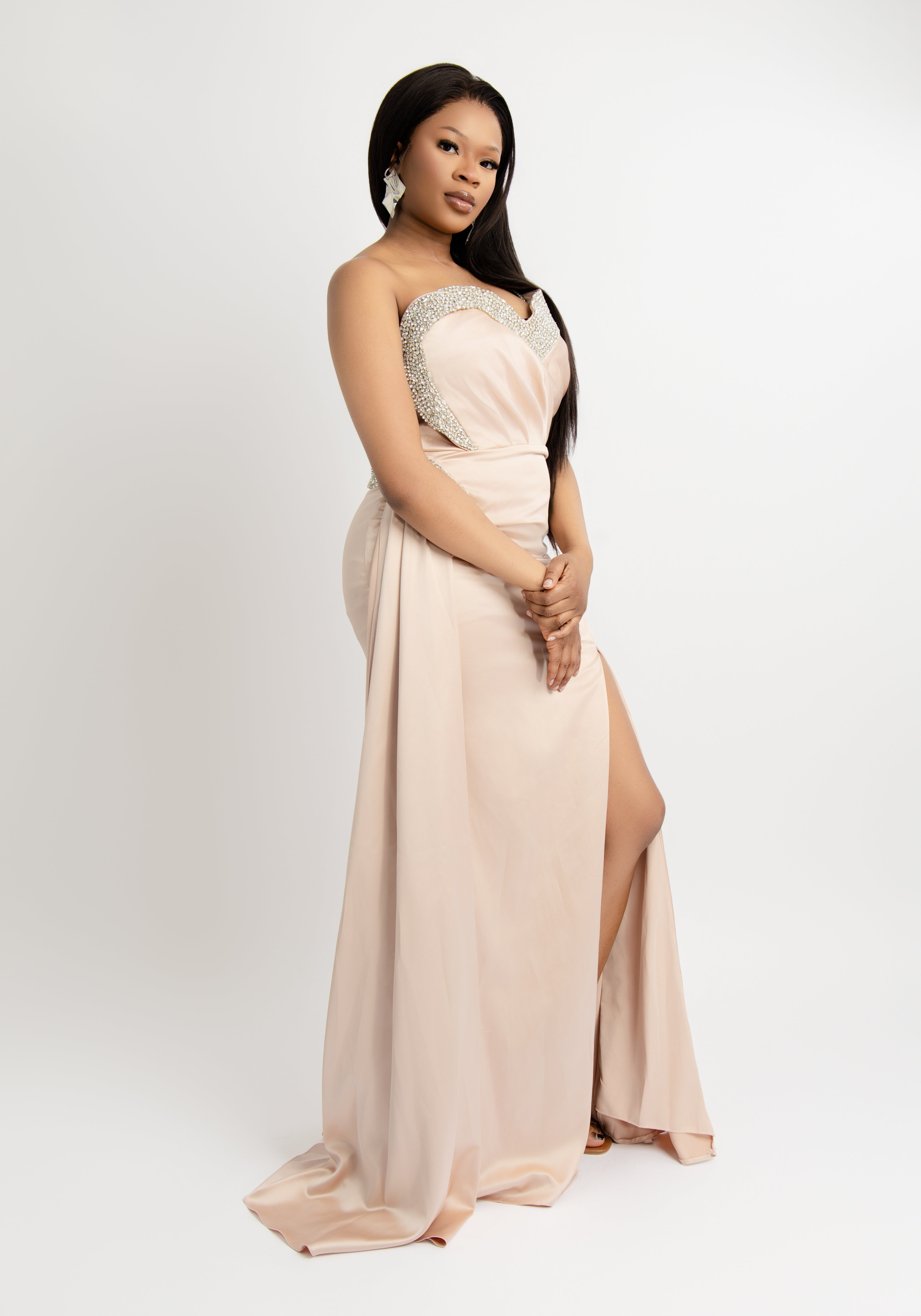 Champagne Slit Evening Gown