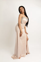 Champagne Slit Evening Gown