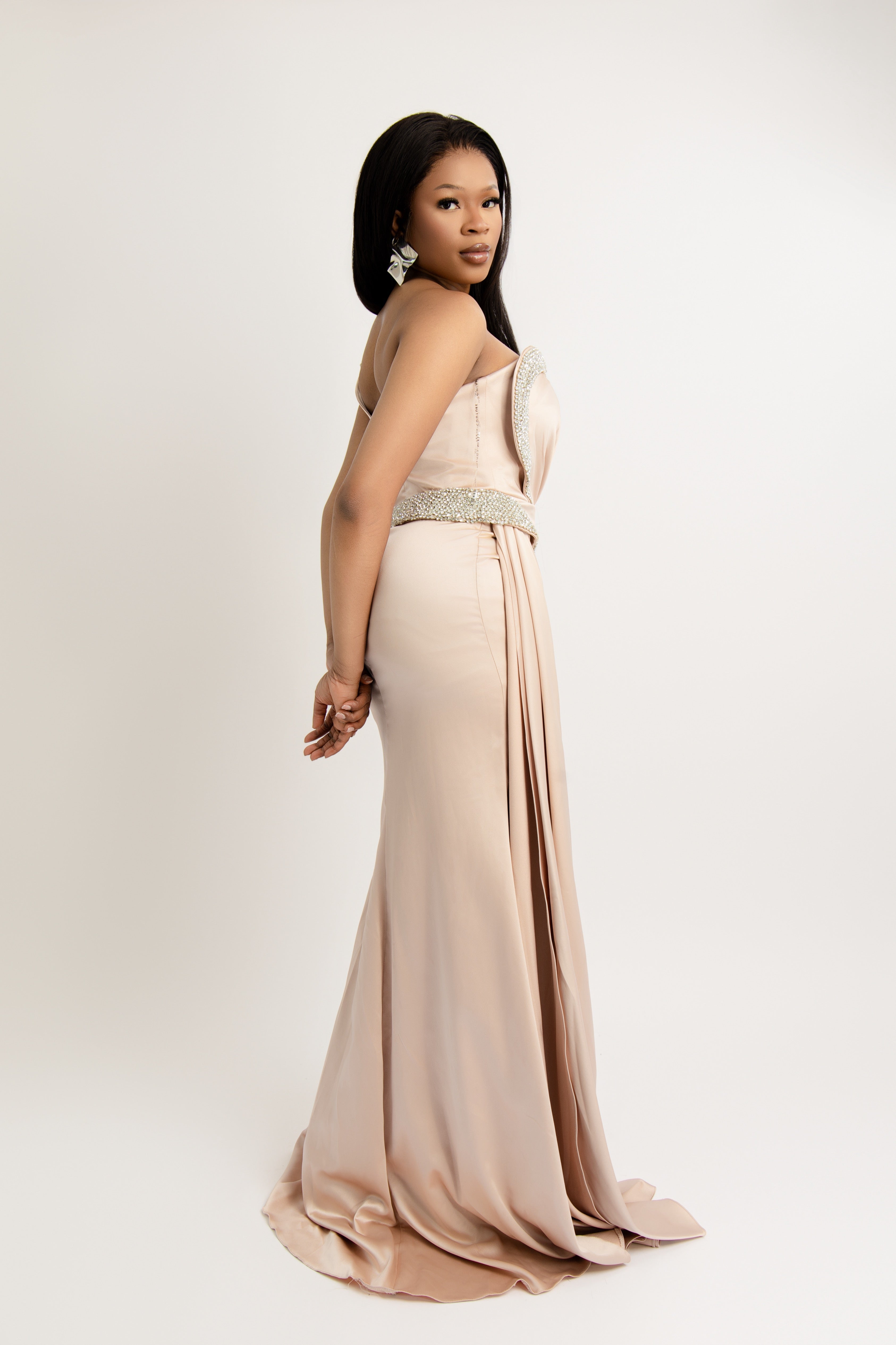 Champagne Slit Evening Gown