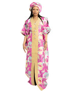Pink Floral Boubou Dress with Headwrap
