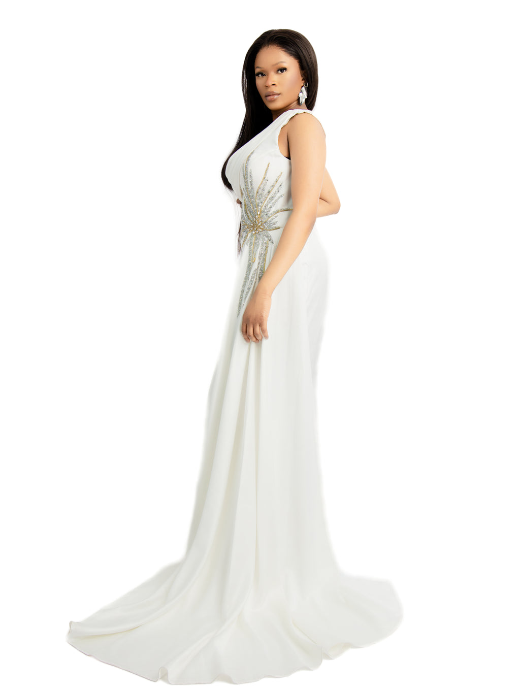 Elegant White Embellished Evening Gown