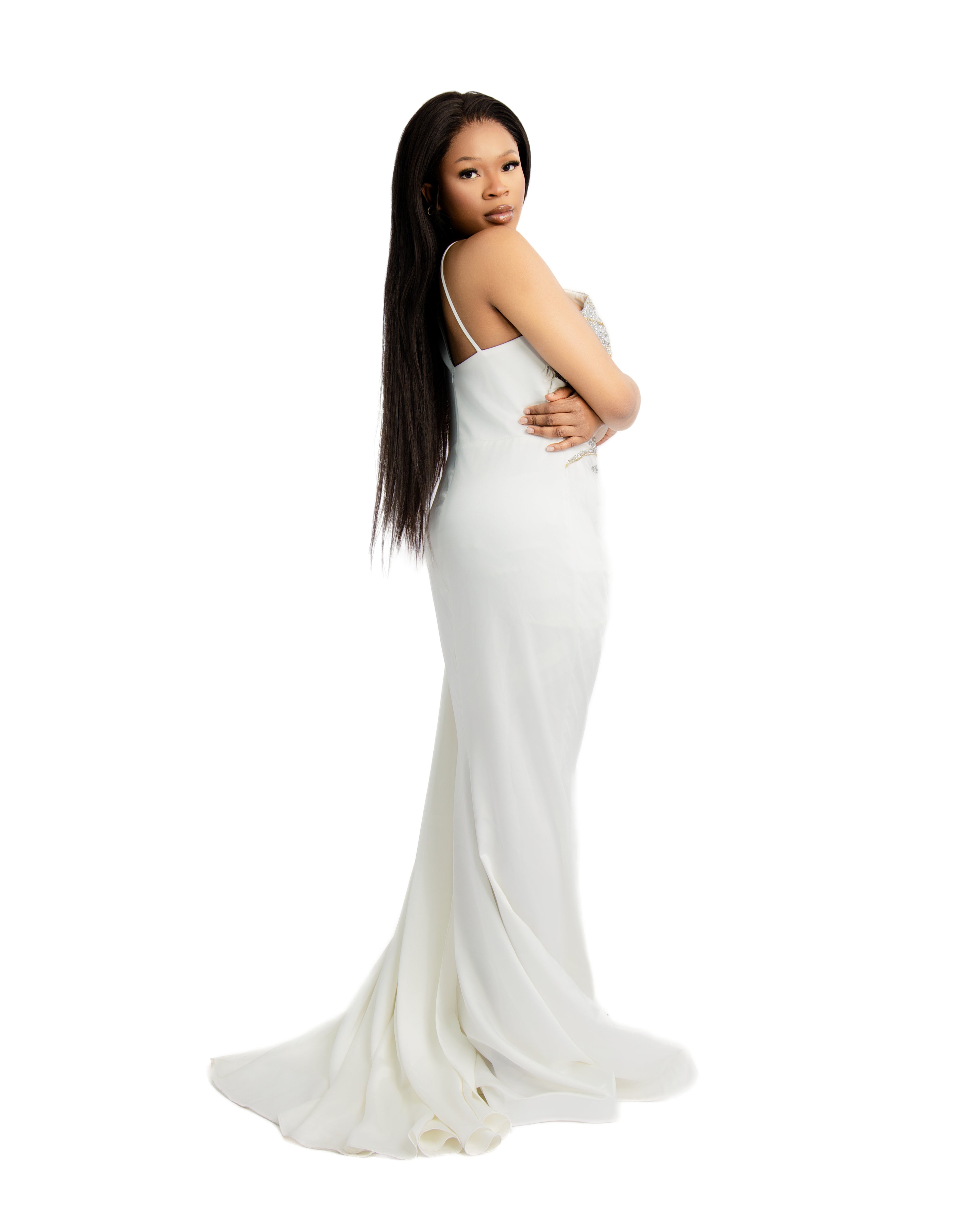 Elegant White Embellished Evening Gown