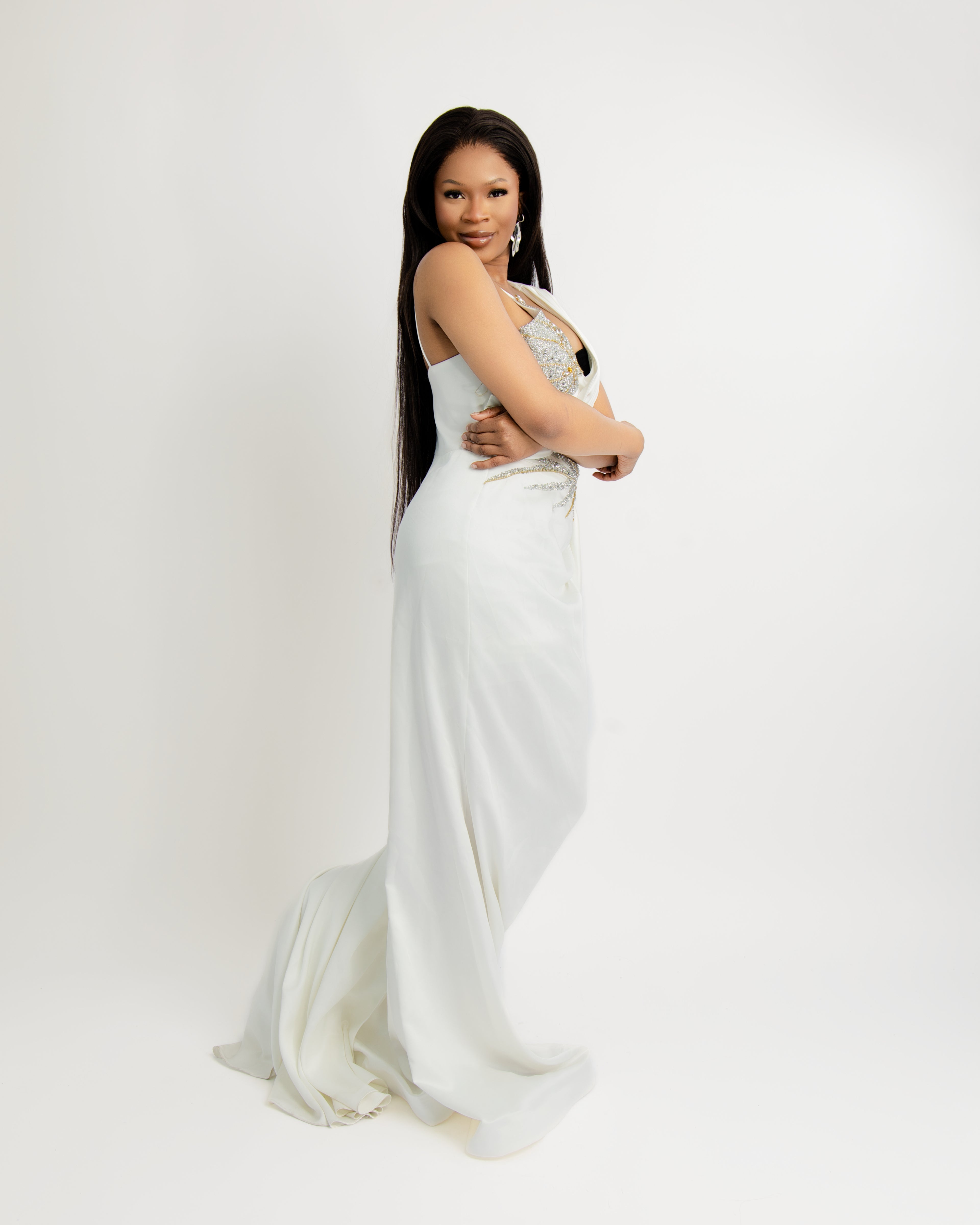 Elegant White Embellished Evening Gown