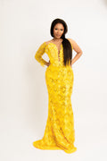 Luxury Yellow Sequin Mermaid Evening Gown – Elegant One Sleeve Embellished Formal Dress for Weddings & Special Occasions