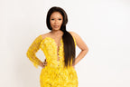 Luxury Yellow Sequin Mermaid Evening Gown – Elegant One Sleeve Embellished Formal Dress for Weddings & Special Occasions