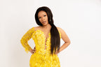 Luxury Yellow Sequin Mermaid Evening Gown – Elegant One Sleeve Embellished Formal Dress for Weddings & Special Occasions