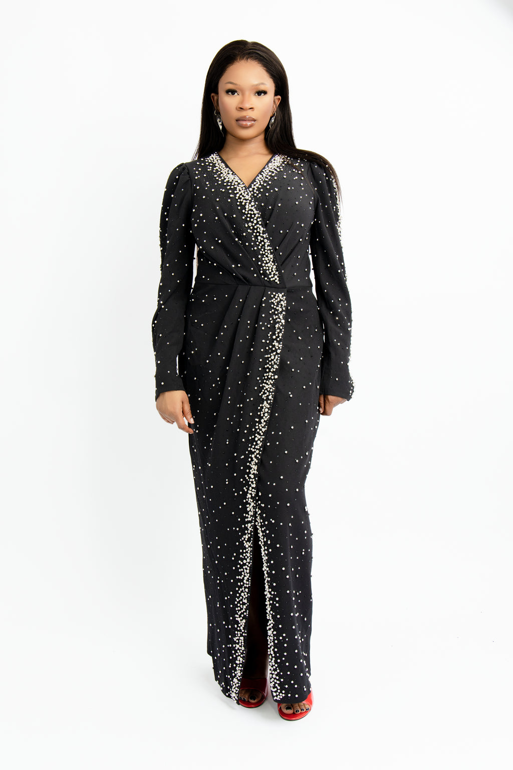 Black Embellished Slit Maxi Dress